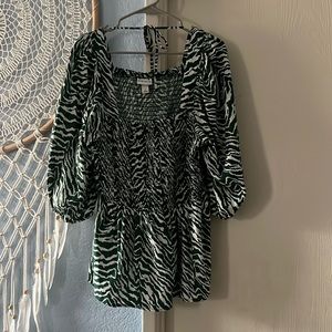 Green & White Zebra Print Blouse